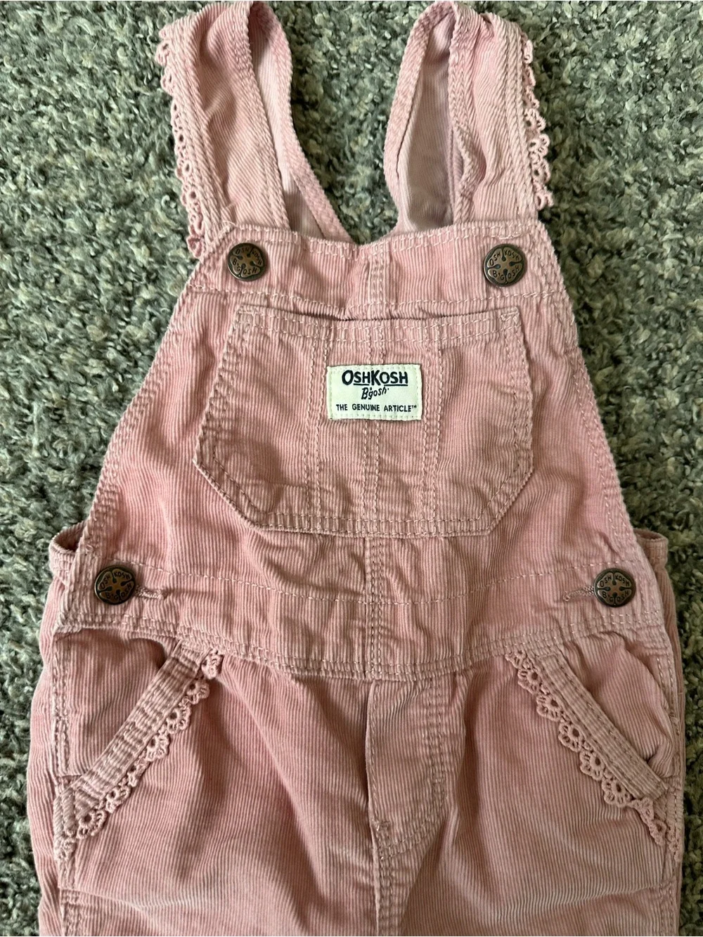 OshKosh B'gosh Dusty Pink Corduroy Overalls with Lace Trim